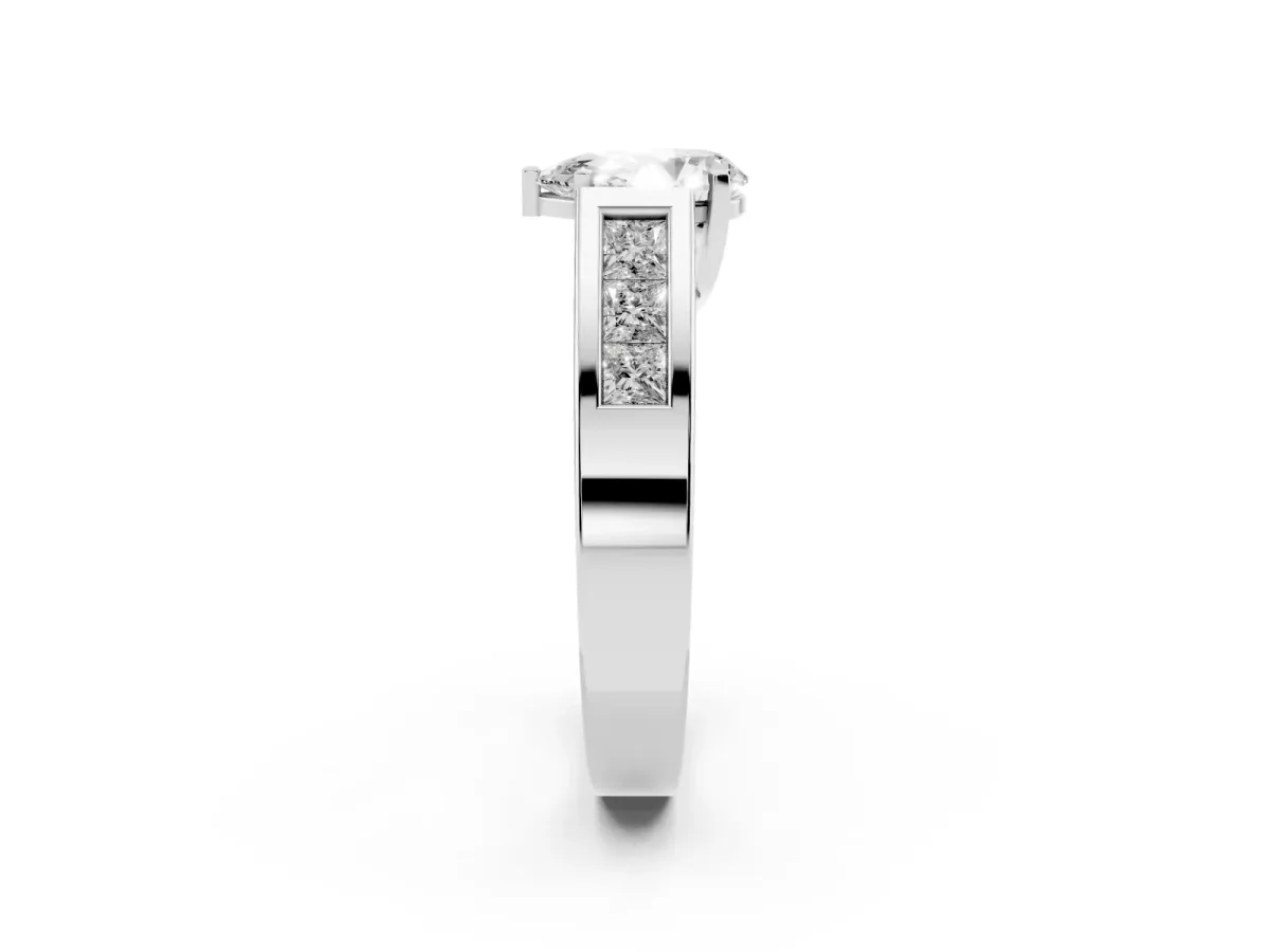 Pear Cut Cut Channel Set Solitaire Ring with Four-Prong Setting White gold