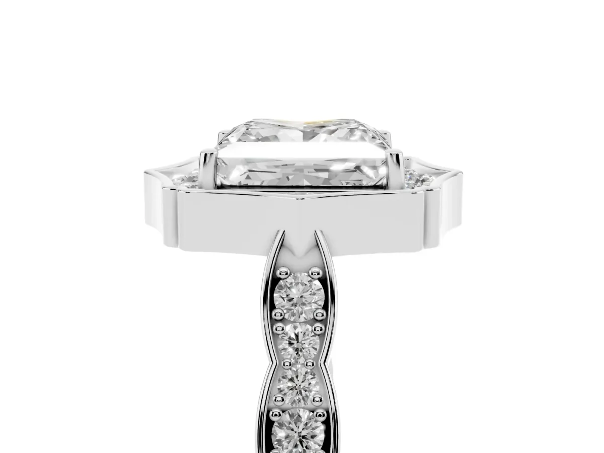Princess Cut Halo Diamond Engagement Ring with Milgrain Band and Four-Prong Setting Silver