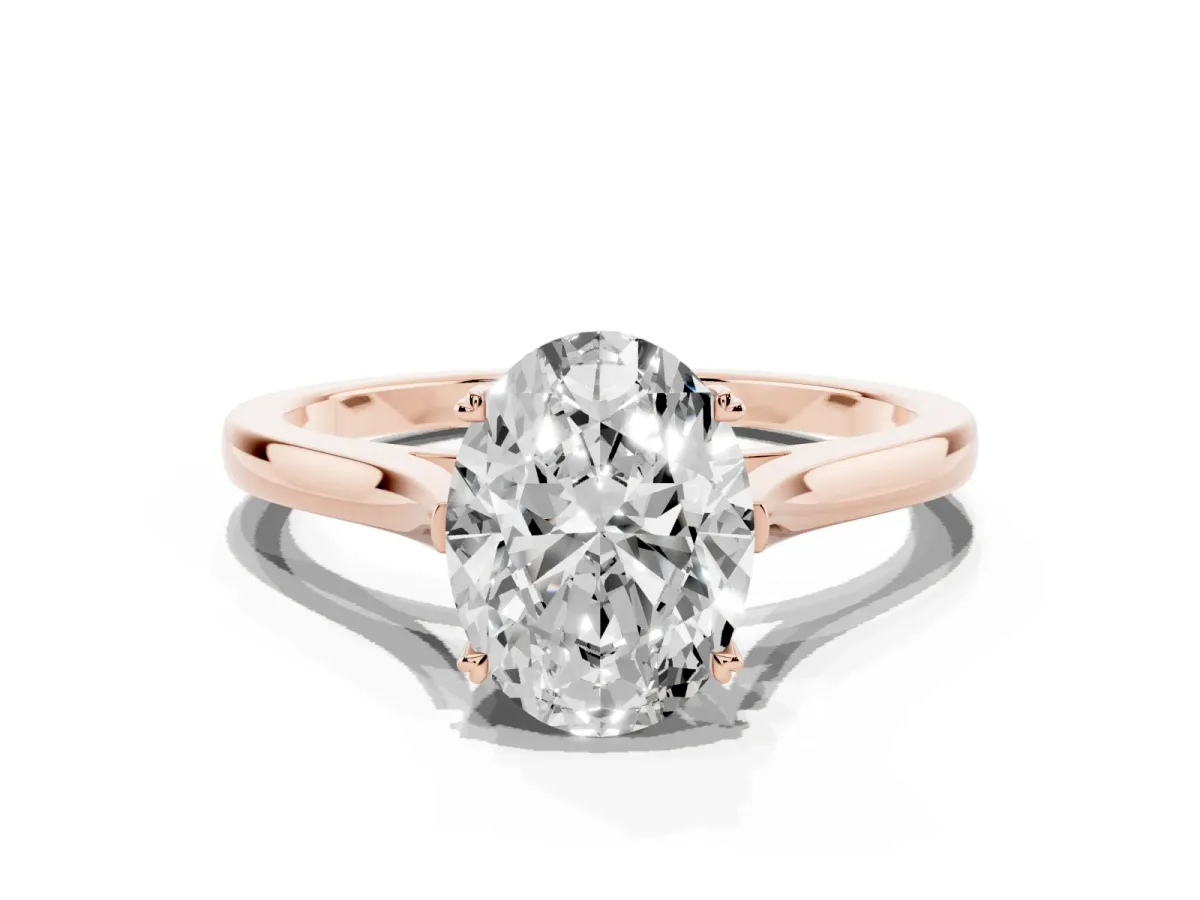 Oval Cut Solitaire Heart Prong Engagement Ring with Tapered Band Rose gold