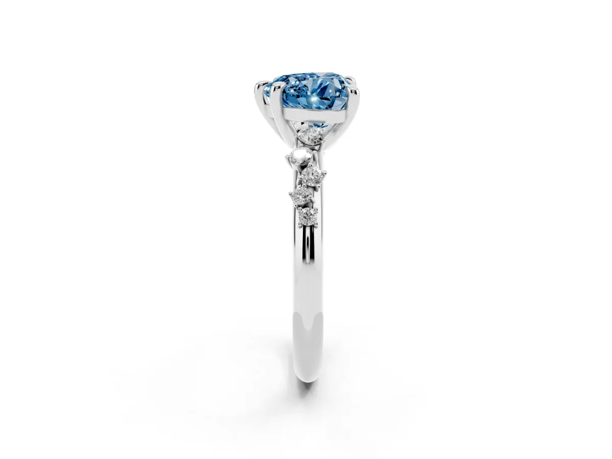 Fancy Blue Heart Cut Cut Diamond Vine Band with Four-Prong Setting Platinum