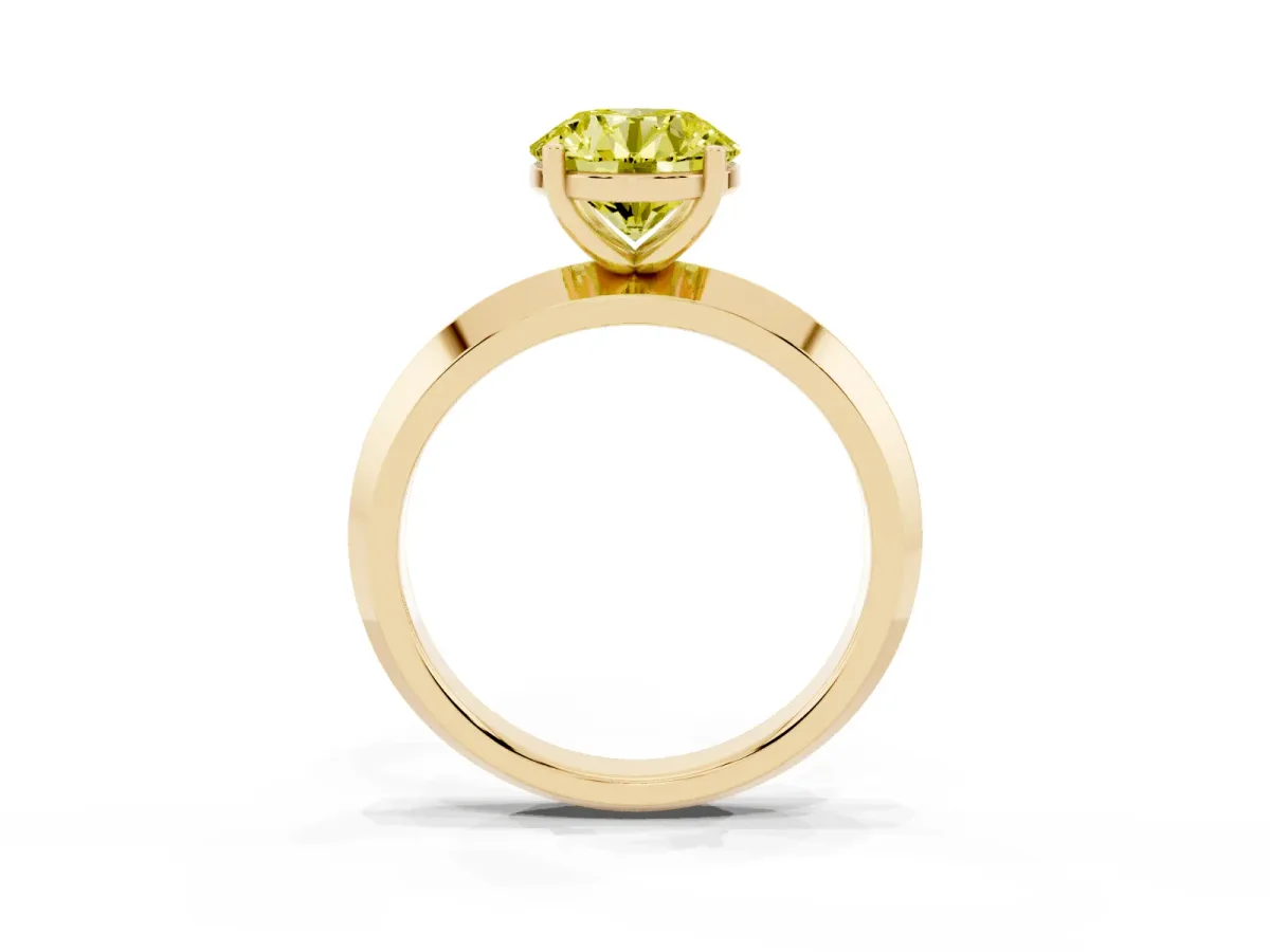 Fancy Yellow Round Cut Cut Solitaire Engagement Ring with Flat Band and Four-Prong Setting Yellow gold