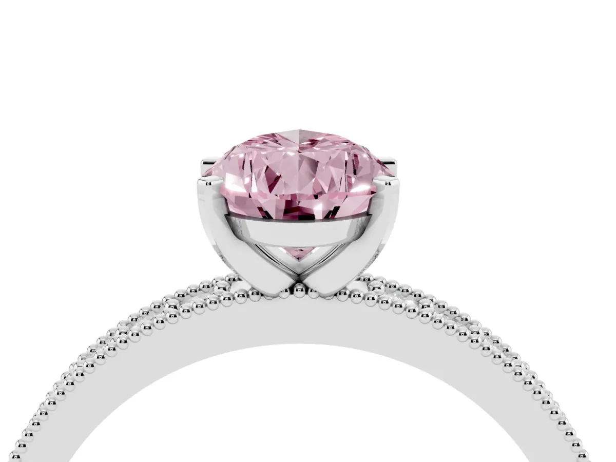 Fancy Pink Pear Cut Diamond Milgrain Pavé Engagement Ring with Four-Prong Setting Silver