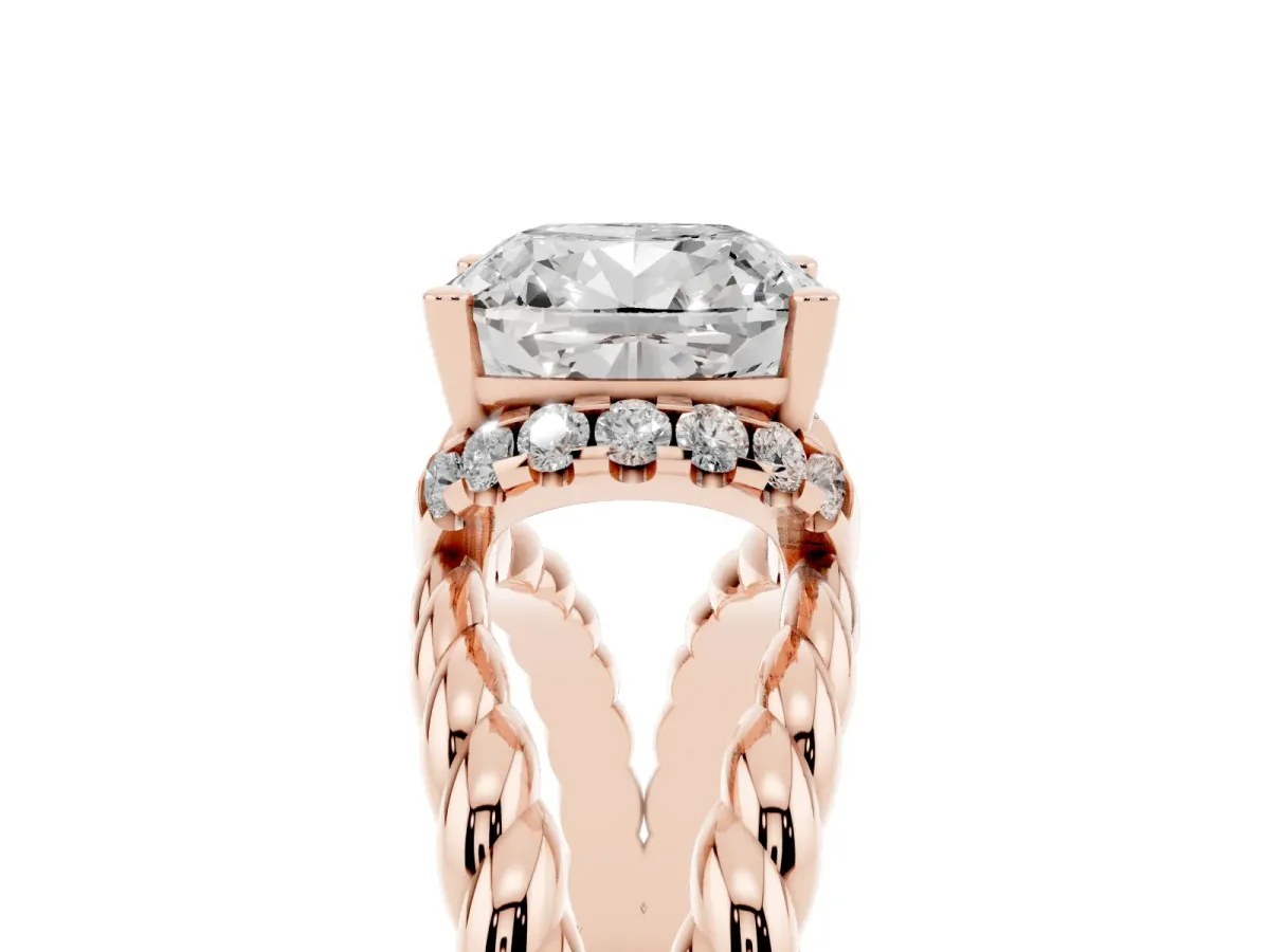 Cushion Cut Halo Twisted Band Four-Prong Ring Rose gold