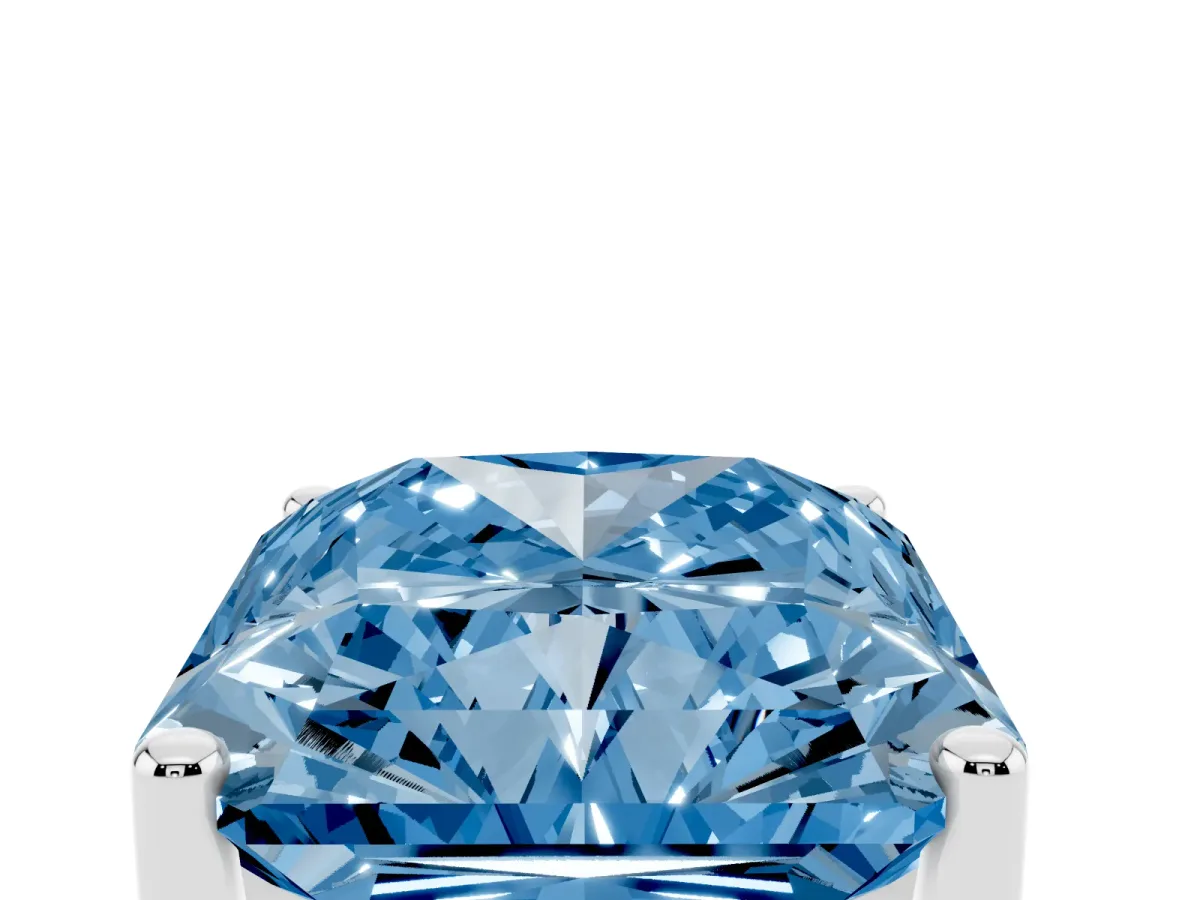 Fancy Blue Radiant Cut Cut Diamond Solitaire Engagement Ring with Tapered Plain Band and Four-Prong Setting Silver