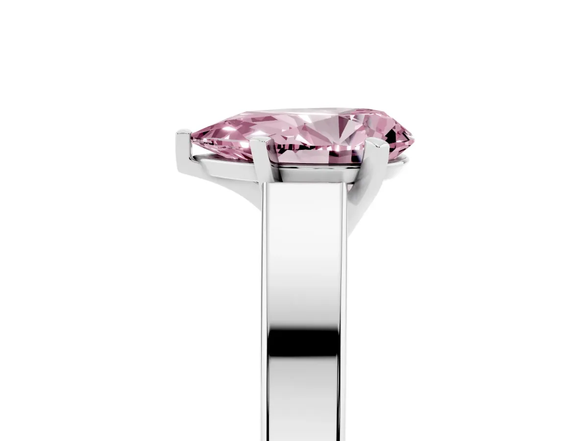 Fancy Pink Pear Cut Solitaire Engagement Ring with Four-Prong Setting and Tapered Band Platinum