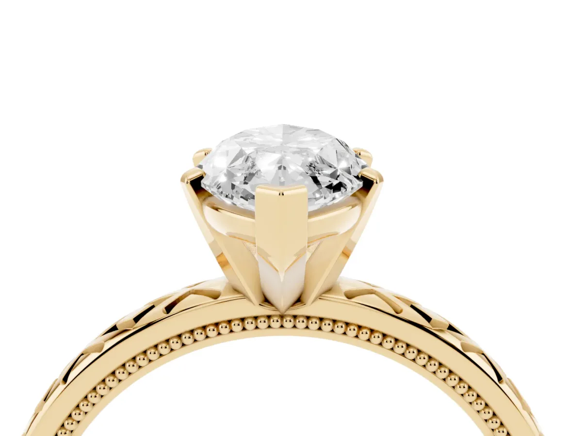 Marquise Cut Solitaire Diamond Ring with Milgrain and Black Enamel X Pattern Band Yellow gold