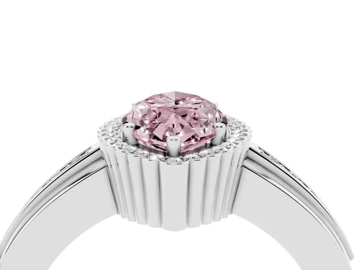 Fancy Pink Marquise Cut Cut Halo Pave Band Four-Prong Ring Platinum