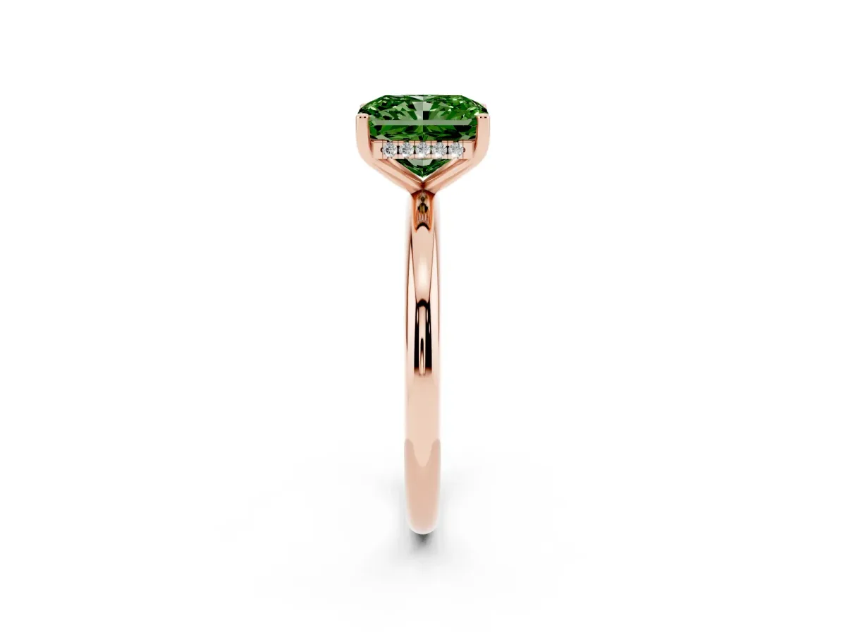 Fancy Green Radiant Cut Cut Solitaire Engagement Ring with Four-Prong Setting and Classic Band Rose gold