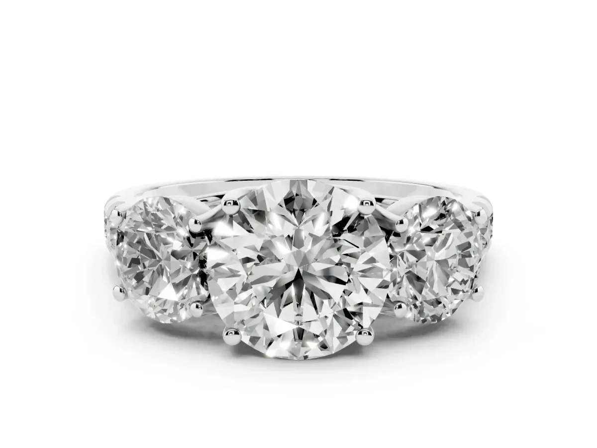 Three-Stone Round Cut Diamond Pavé Band with Prong Setting Silver