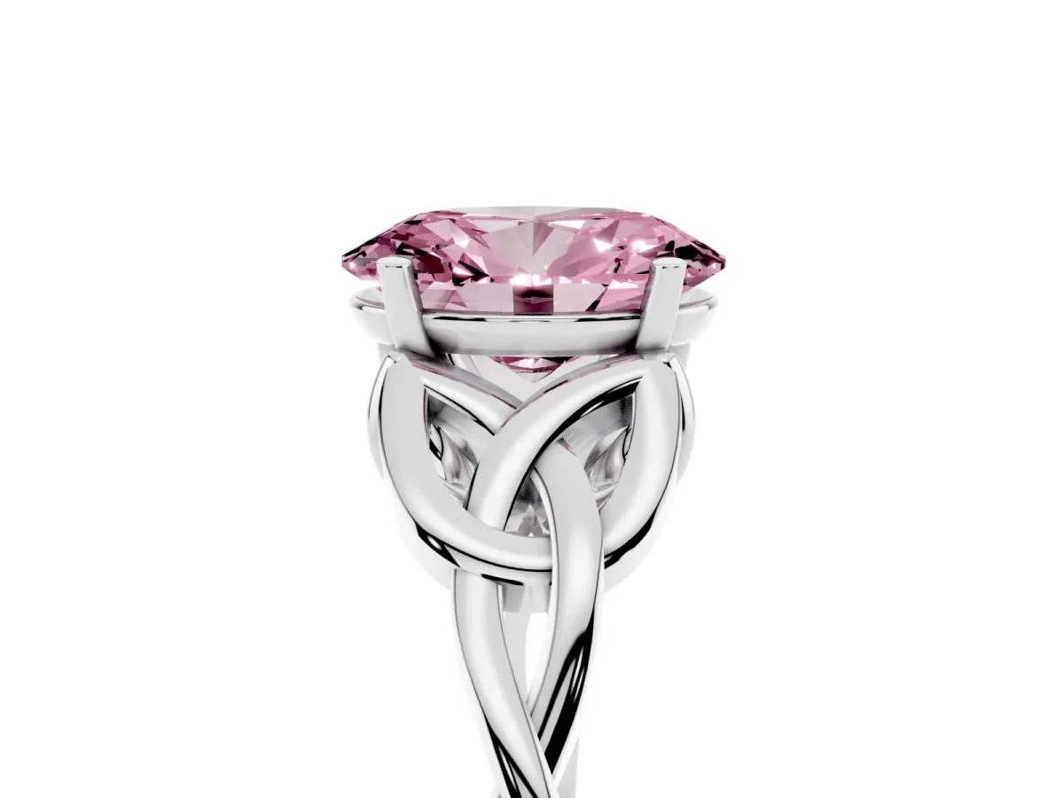 Fancy Pink Oval Cut Diamond Solitaire Engagement Ring with Celtic Knot Band and Four-Prong Setting White gold
