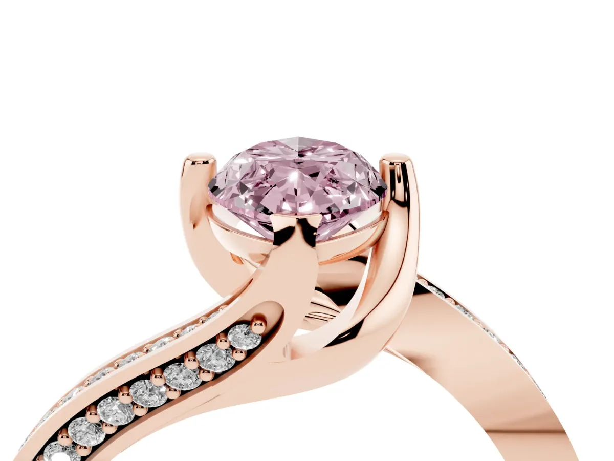 Fancy Pink Marquise Cut Solitaire Diamond Twist Band with Pavé Setting and Four-Prong Setting Rose gold