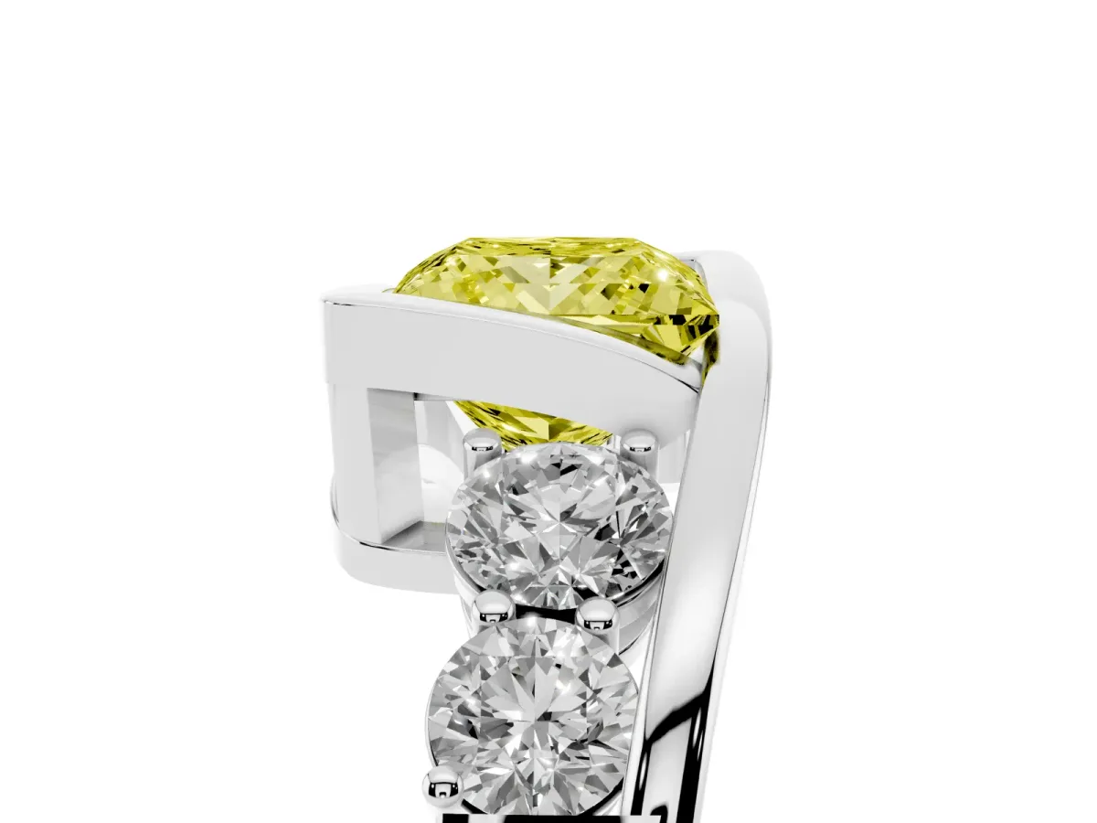 Fancy Yellow Bezel Set Princess Cut Diamond Bypass Ring with Round Accents Silver