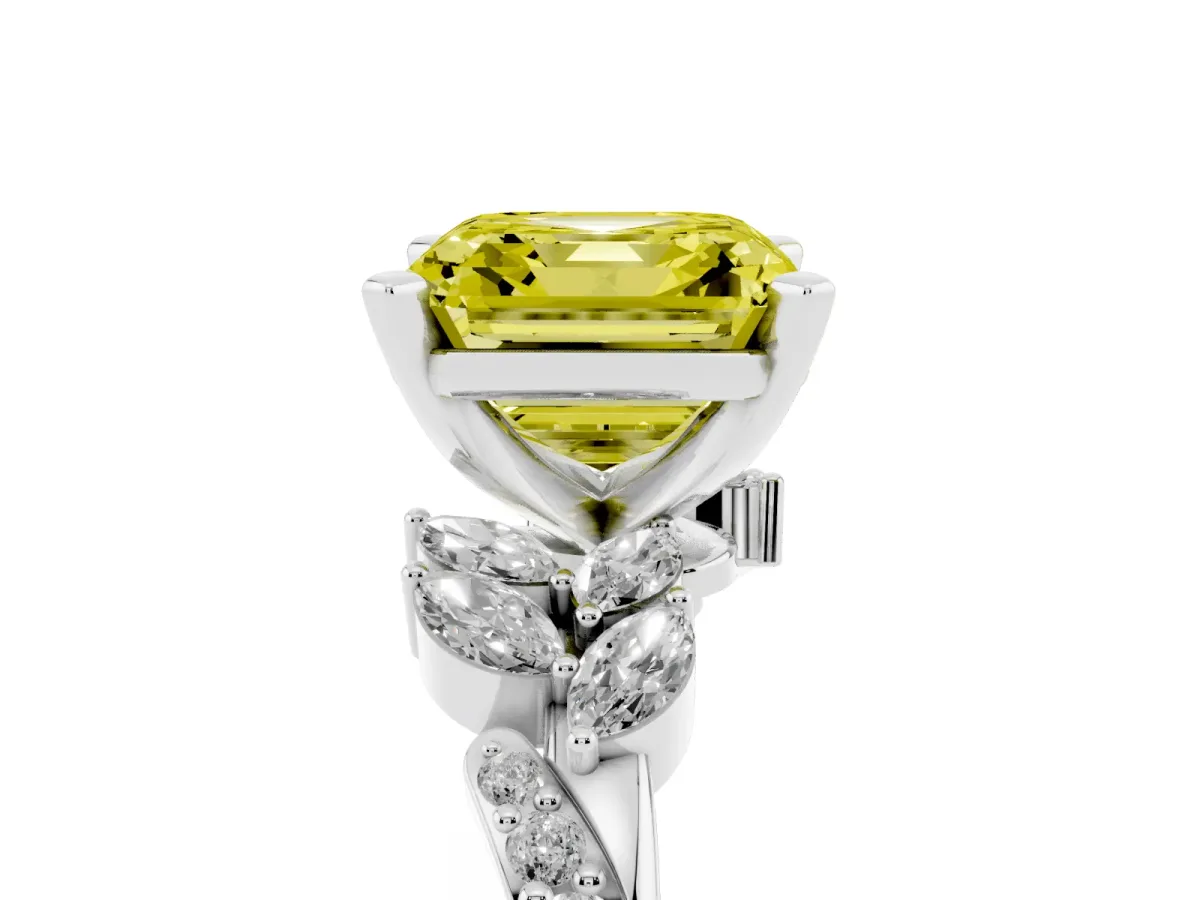 Fancy Yellow Asscher Cut Solitaire Marquise Twist Band with Six-Prong Setting Silver