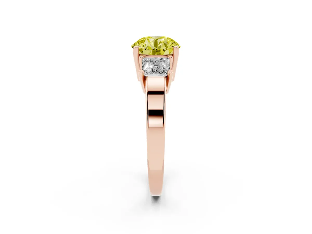 Fancy Yellow Three-Stone Round Cut Cut Solitaire Ring with Prong Setting Rose gold