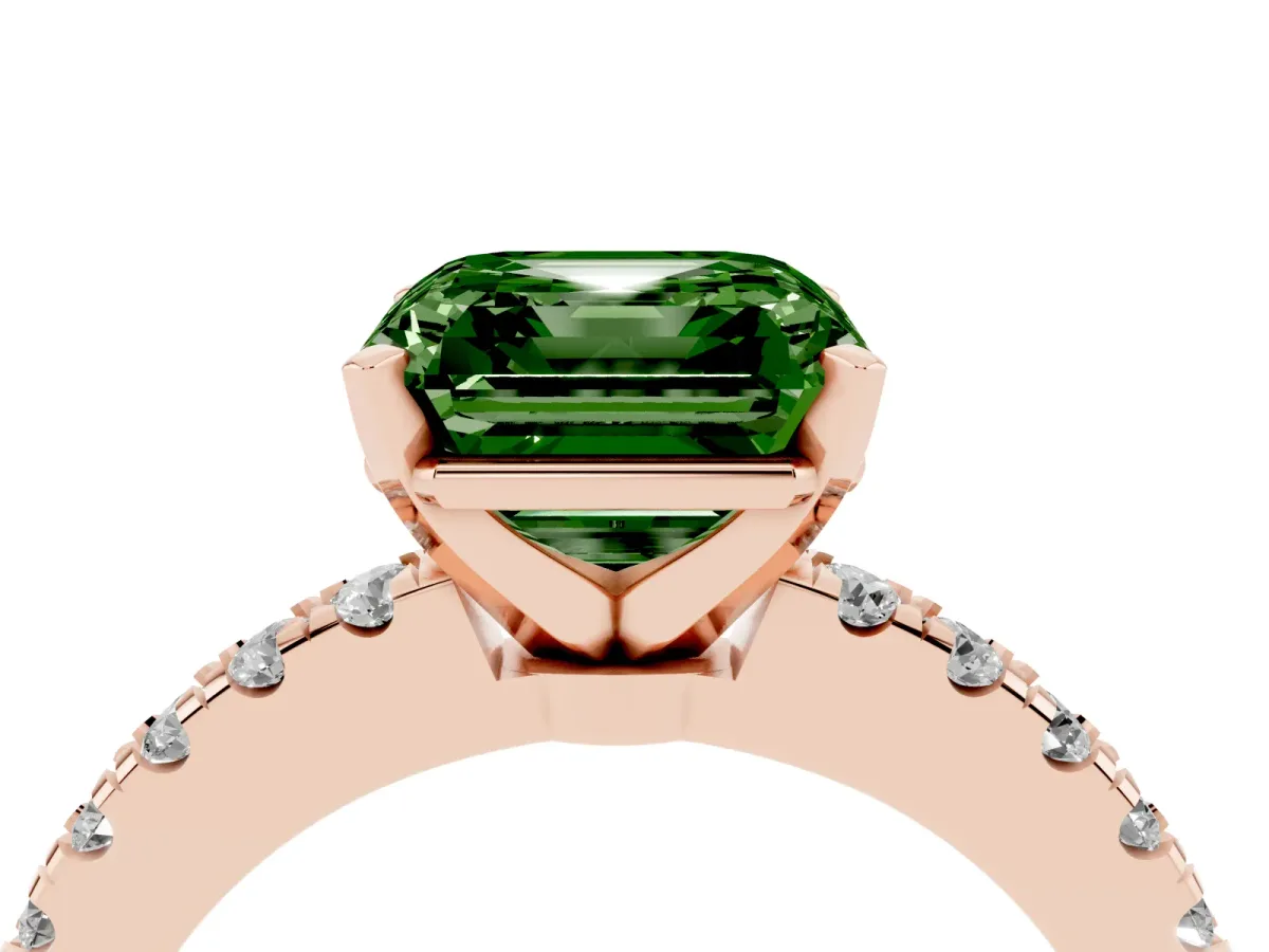 Fancy Green Asscher Cut Solitaire Diamond with Pavé Band and Four-Prong Setting Rose gold