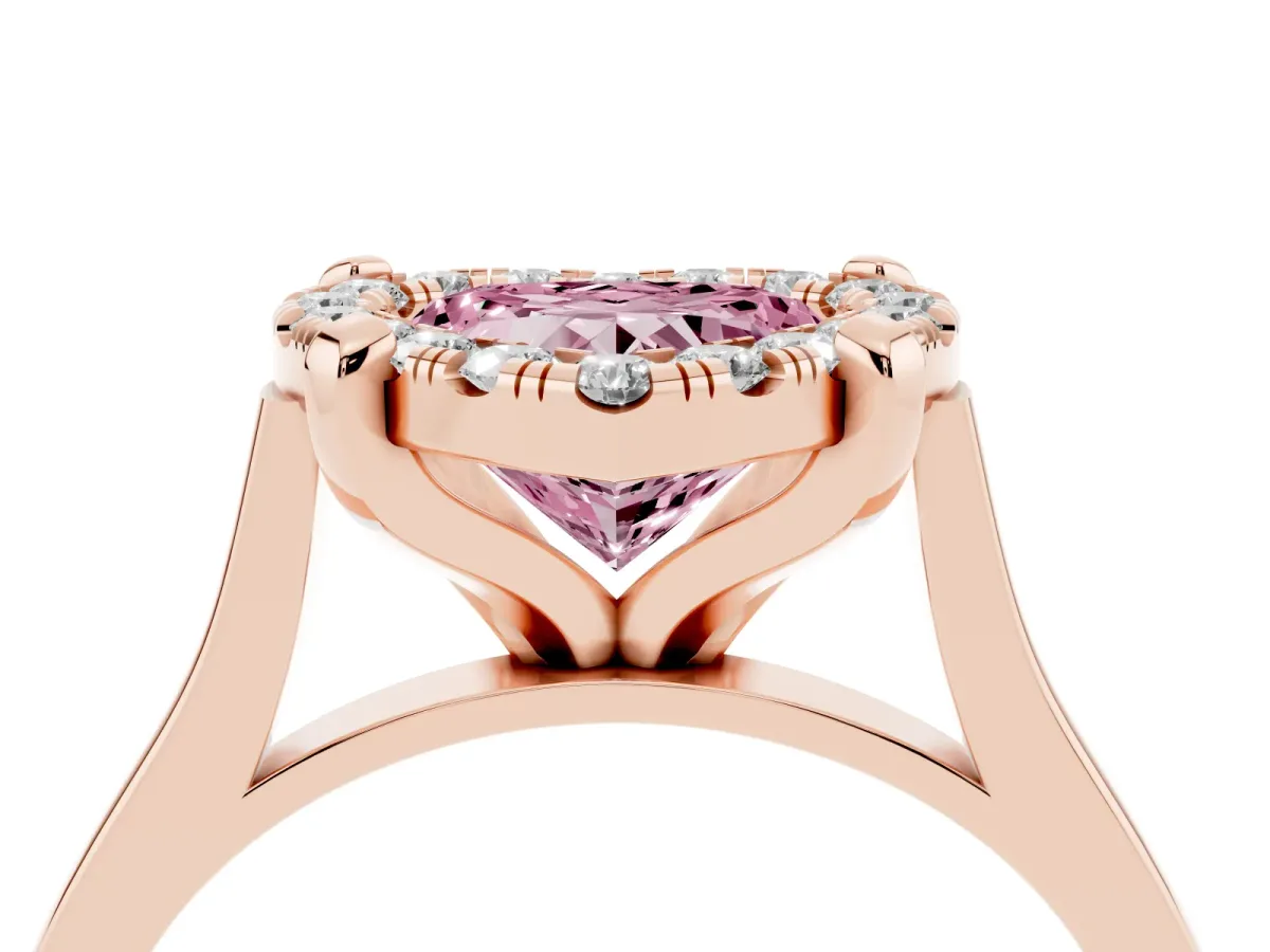 Fancy Pink Heart Cut Diamond Cluster Halo Solitaire with Four-Prong Setting Rose gold