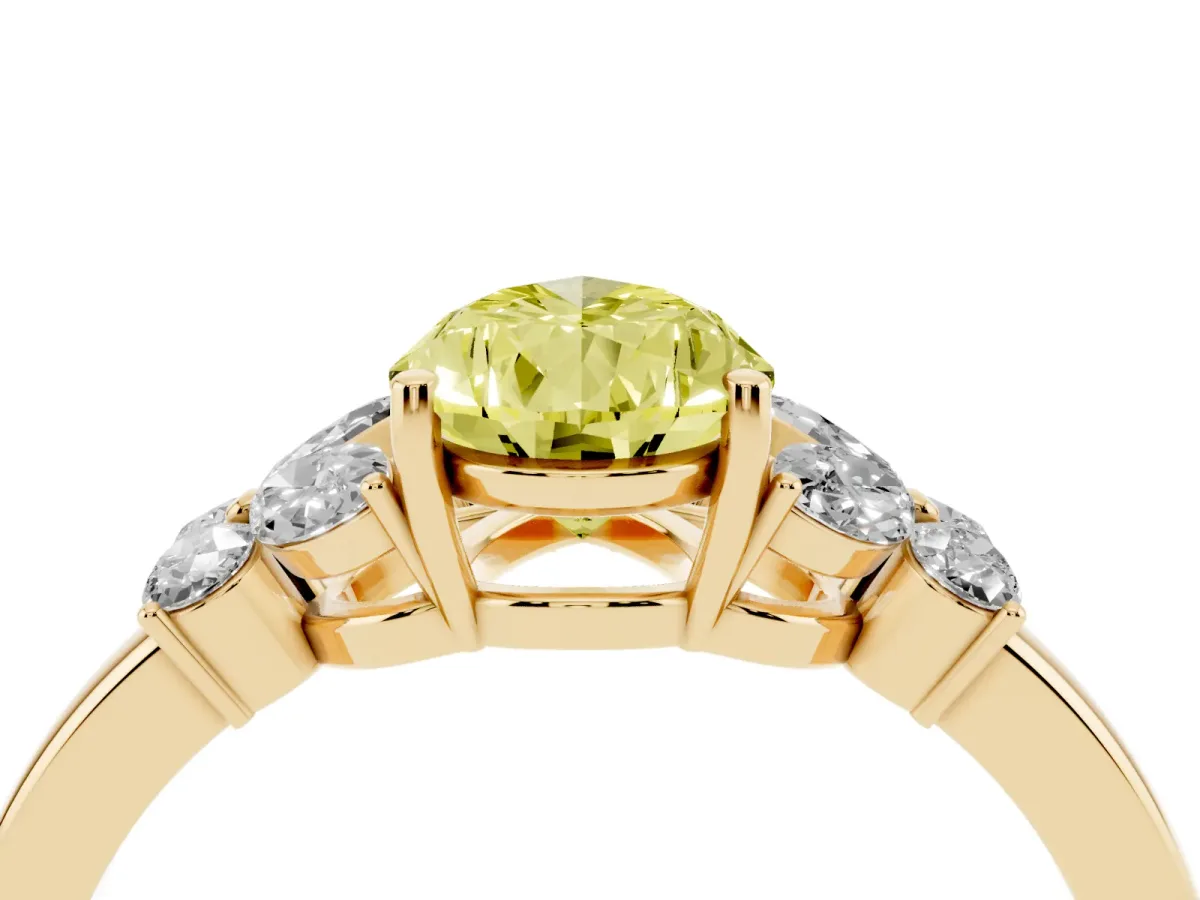 Fancy Yellow Pear Cut Cut Solitaire Floral Diamond Ring with Four-Prong Setting Yellow gold