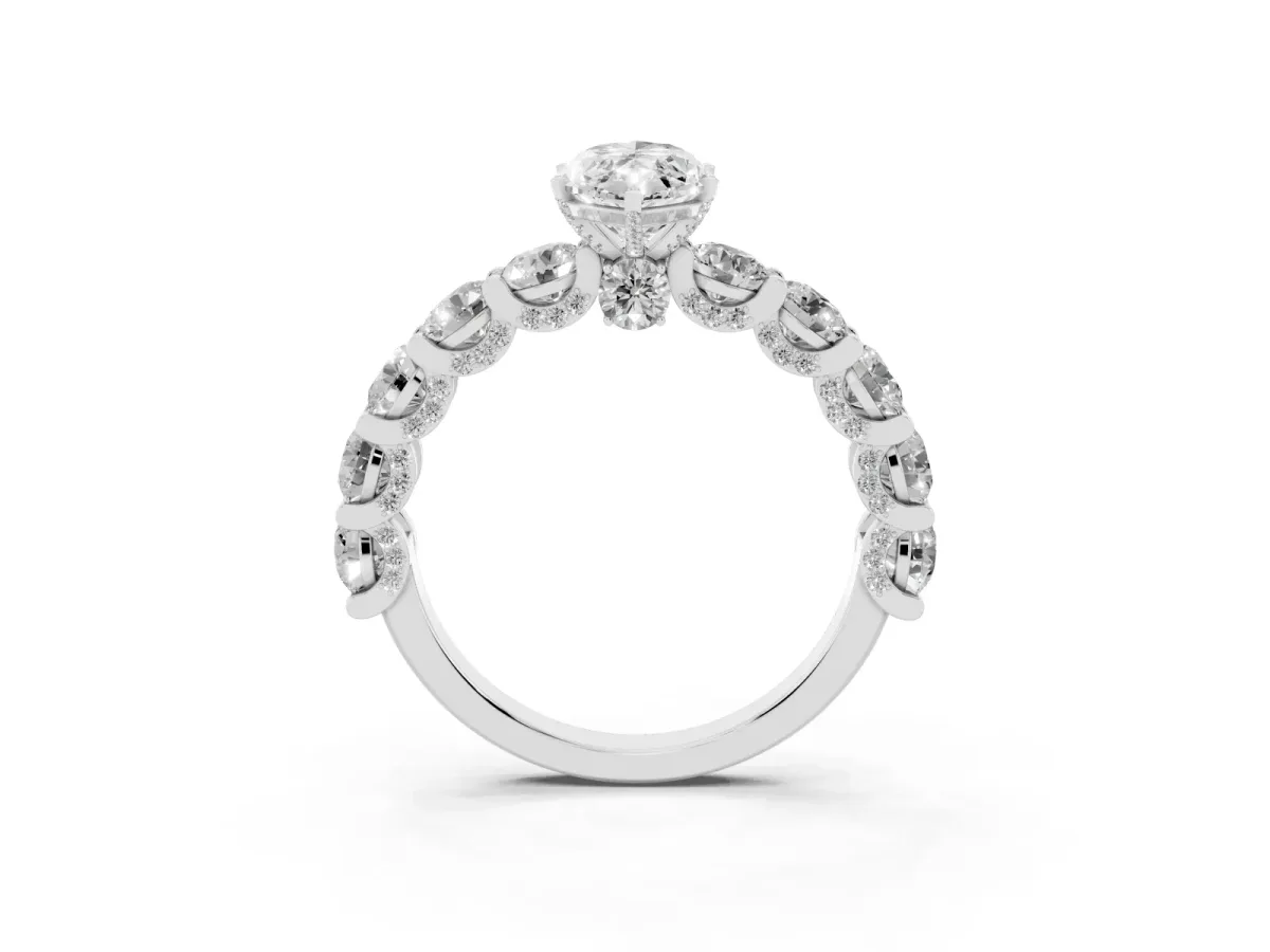 Marquise Cut Diamond Side Stone Engagement Ring with Four-Prong Setting White gold