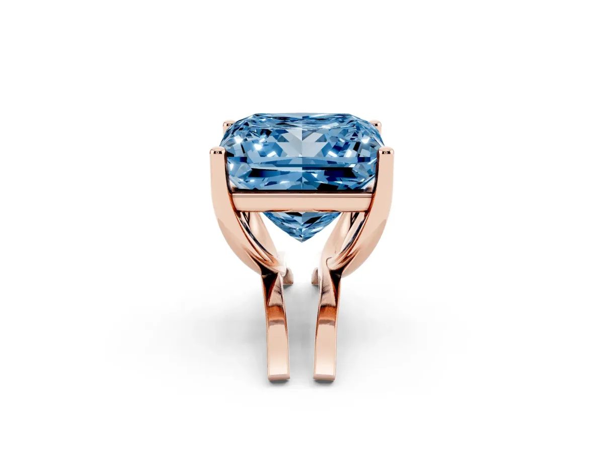 Fancy Blue Princess Cut Cut Diamond Solitaire Engagement Ring with Tapered Plain Band and Four-Prong Setting Rose gold
