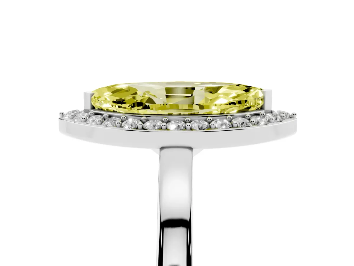 Fancy Yellow Marquise Cut Halo Diamond Ring with Solitaire Band and Prong Setting Silver