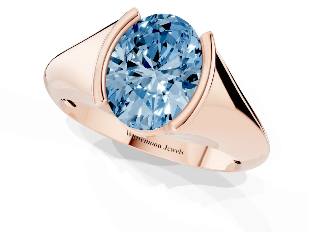 Fancy Blue Oval Cut Solitaire Tension Set Diamond Ring Rose gold