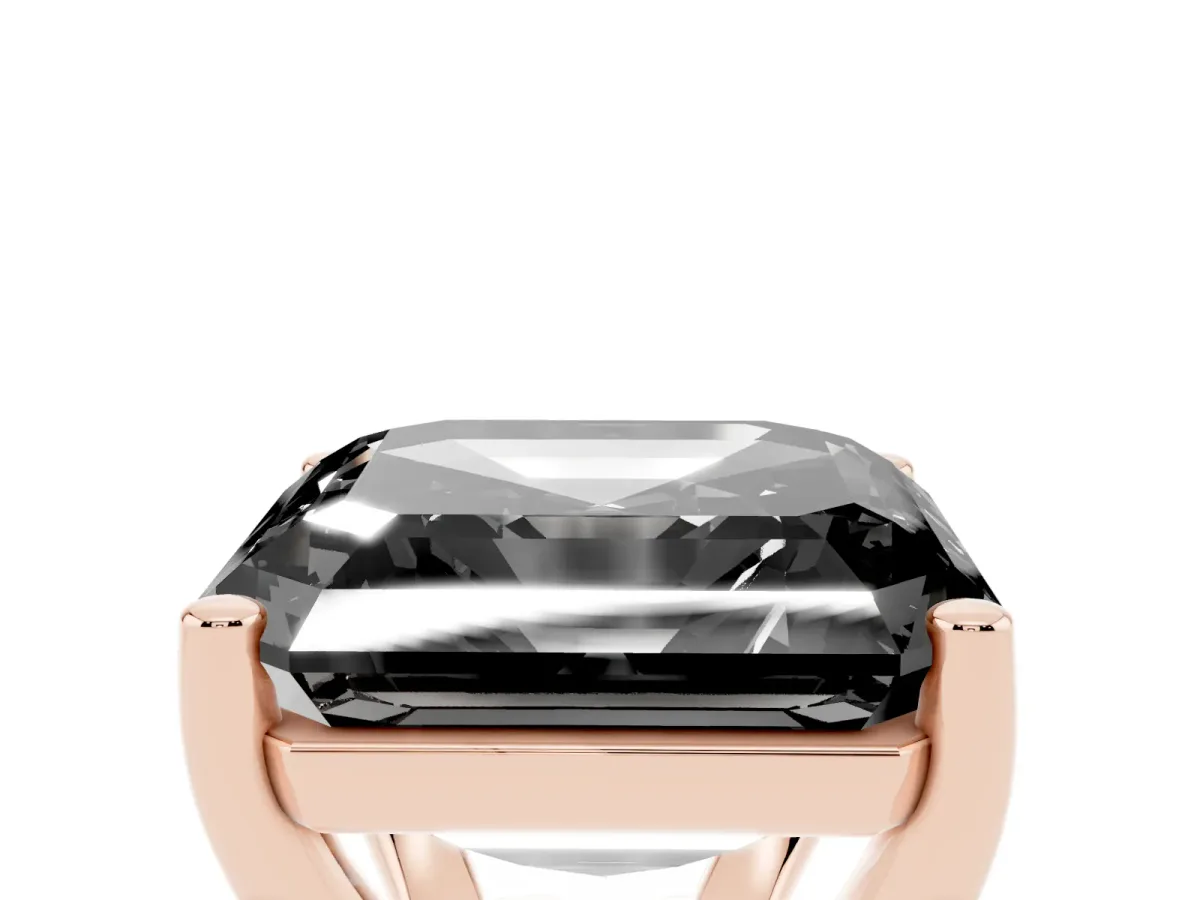 Fancy Black Asscher Cut Cut Diamond Solitaire Engagement Ring with Tapered Plain Band and Four-Prong Setting Rose gold