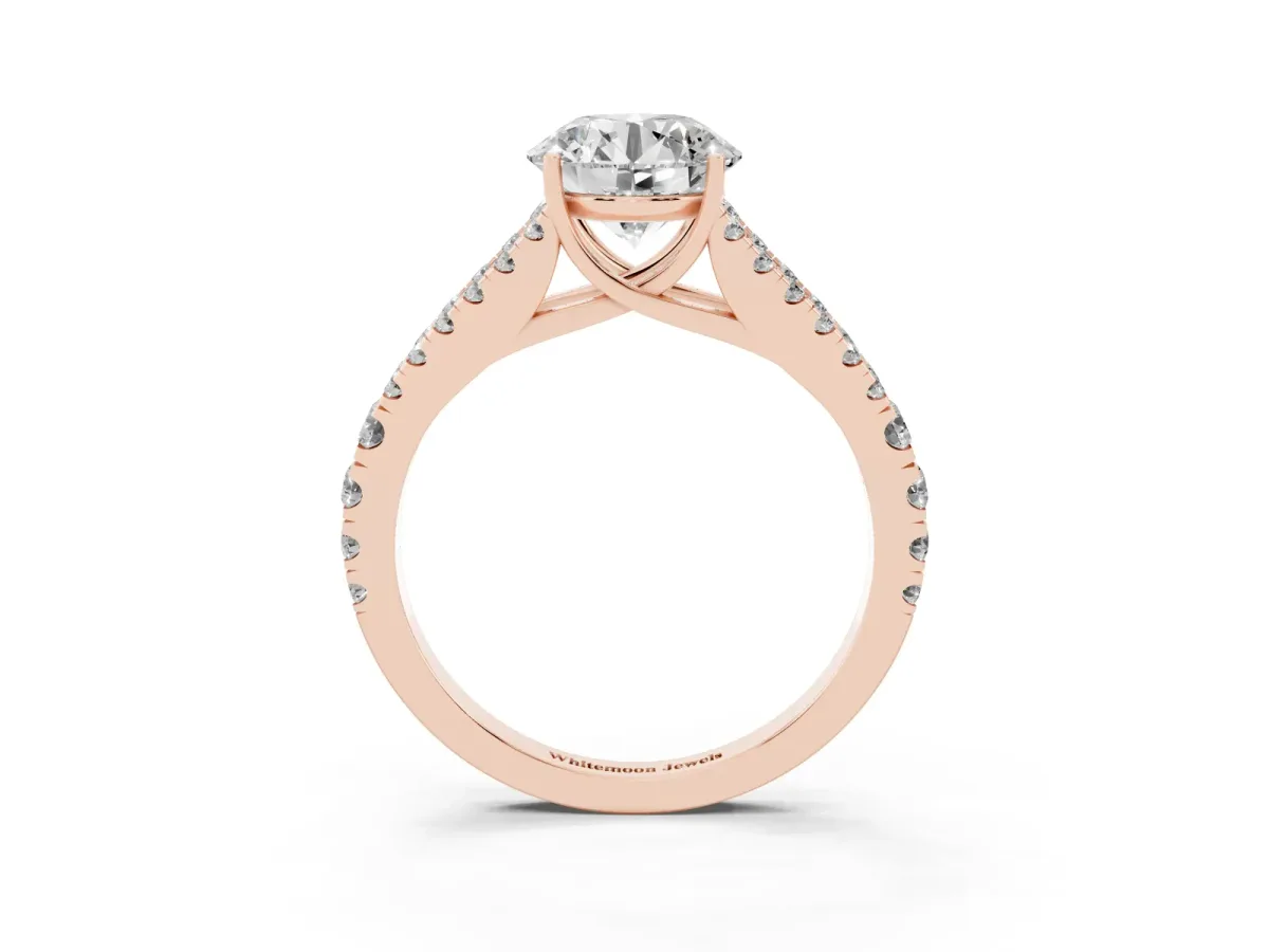 Round Cut Diamond Split Shank Engagement Ring with Round Pavé and Prong Setting Rose gold