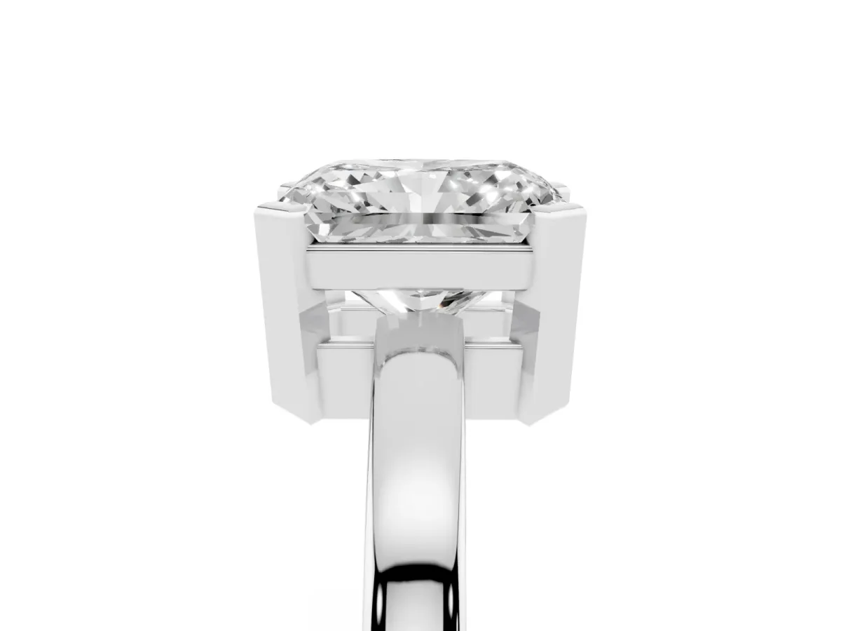 Radiant Cut Cut Solitaire Ring with Four-Prong Setting and Classic Band Silver