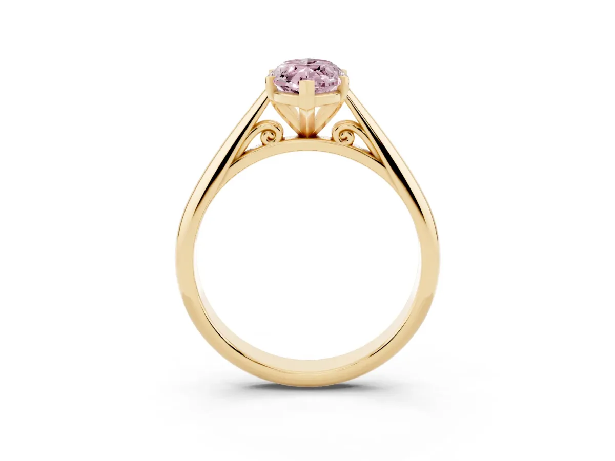 Fancy Pink Marquise Cut Diamond Solitaire Engagement Ring with Cathedral Setting and Four-Prong Mount Yellow gold