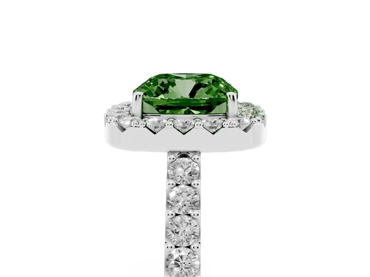 Fancy Green Cushion Cut Halo Diamond Pavé Solitaire Ring Platinum
