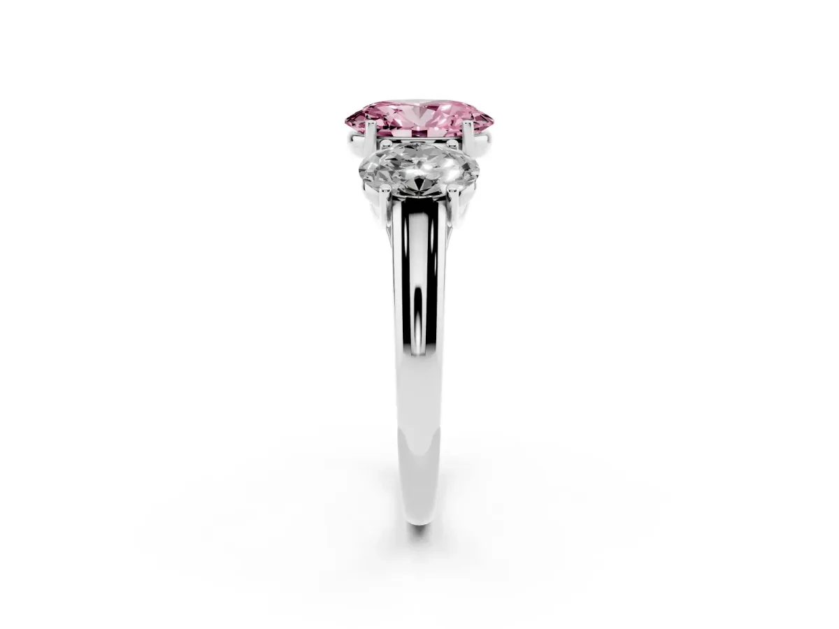 Fancy Pink Three-Stone Oval Cut Diamond Engagement Ring with Prong Setting White gold