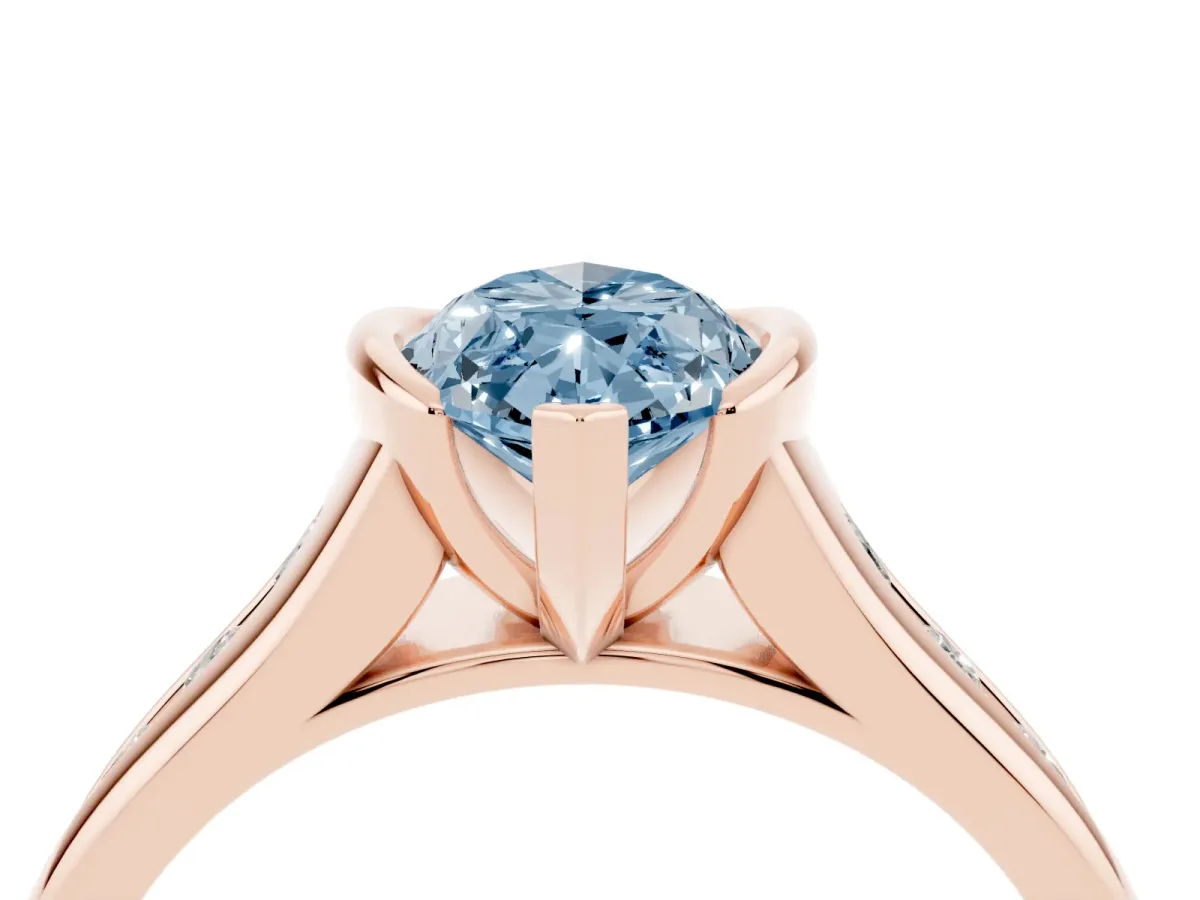 Fancy Blue Marquise Cut Solitaire Bezel-Set Diamond Ring with Channel-Set Band Rose gold