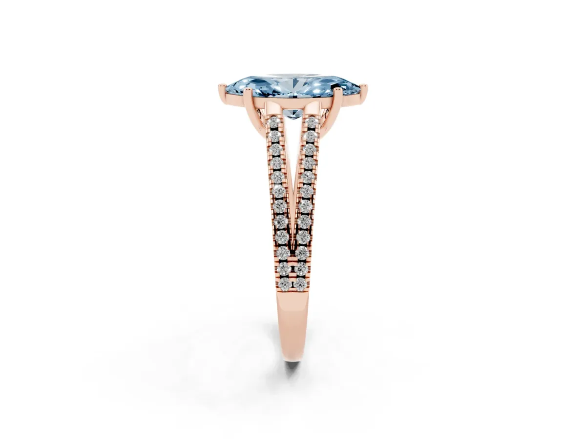 Fancy Blue Marquise Cut Diamond Solitaire Engagement Ring with Split Shank Pavé Band Rose gold