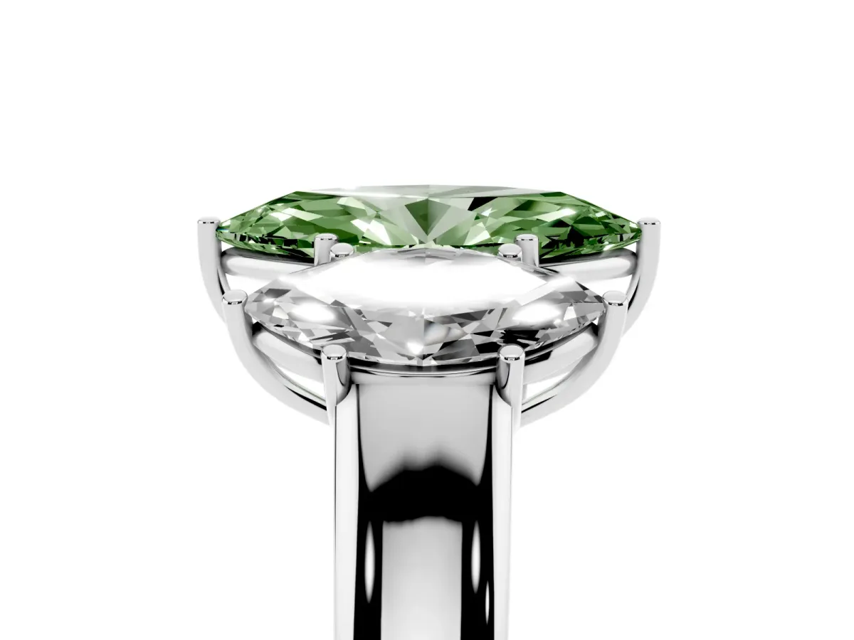 Fancy Green Three-Stone Marquise Cut Cut Diamond Ring with Prong Setting and Classic Band Silver