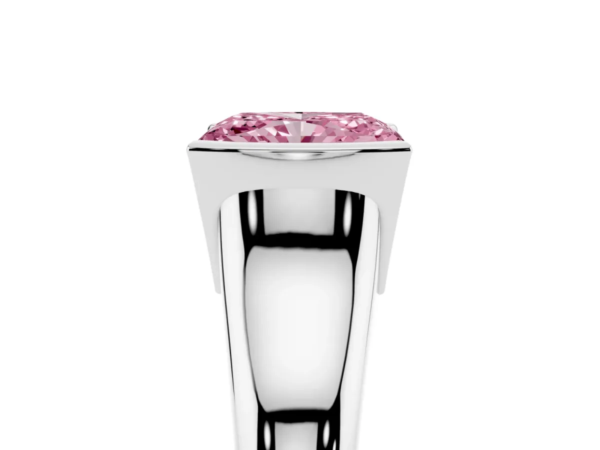 Fancy Pink Radiant Cut Solitaire Tension Set Diamond Ring with Split Shank Band Platinum