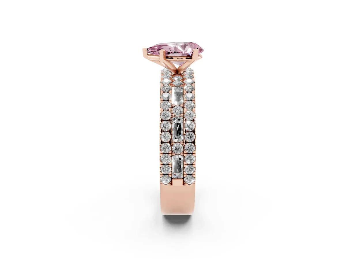 Fancy Pink Pear Cut Diamond Solitaire Ring with Pavé and Channel Set Band Rose gold