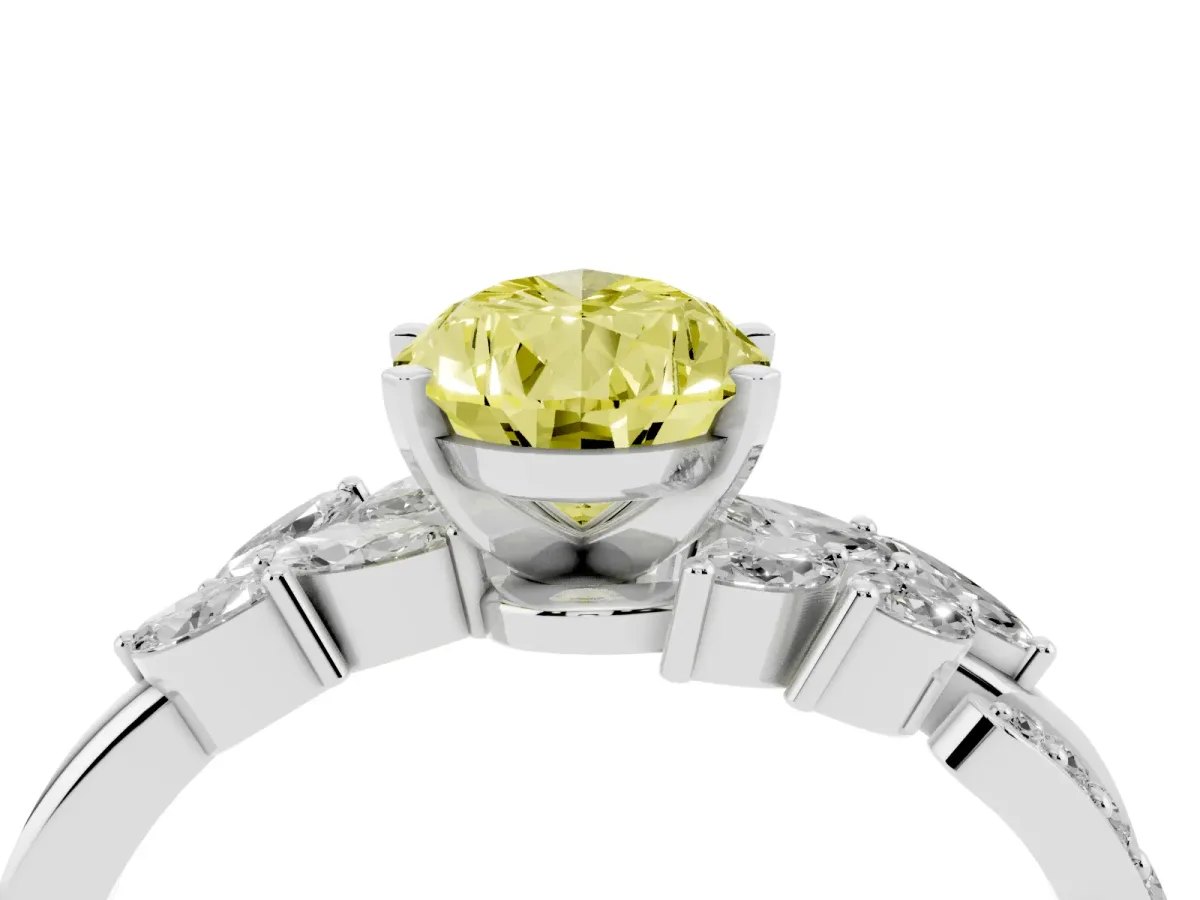 Fancy Yellow Pear Cut Solitaire Marquise Twist Band with Six-Prong Setting Silver