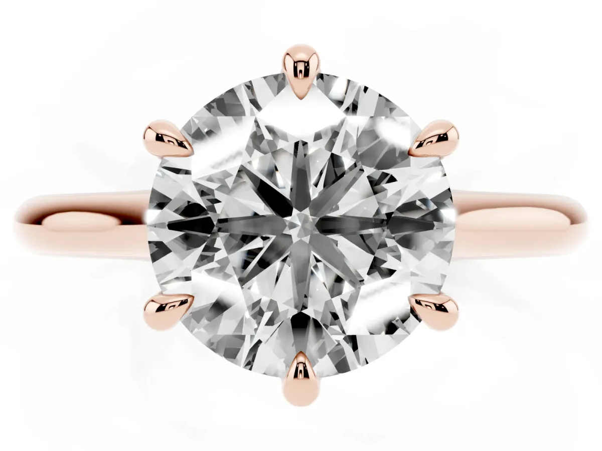 Round Cut Solitaire Engagement Ring with Six-Prong Setting and Classic Band Rose gold