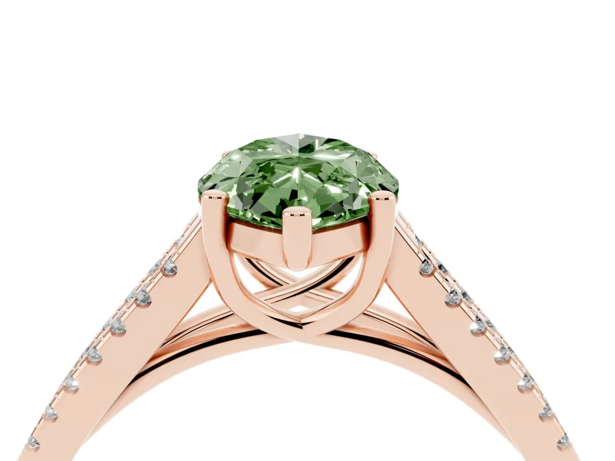Fancy Green Marquise Cut Diamond Solitaire Engagement Ring with Split Shank Pavé Band Rose gold