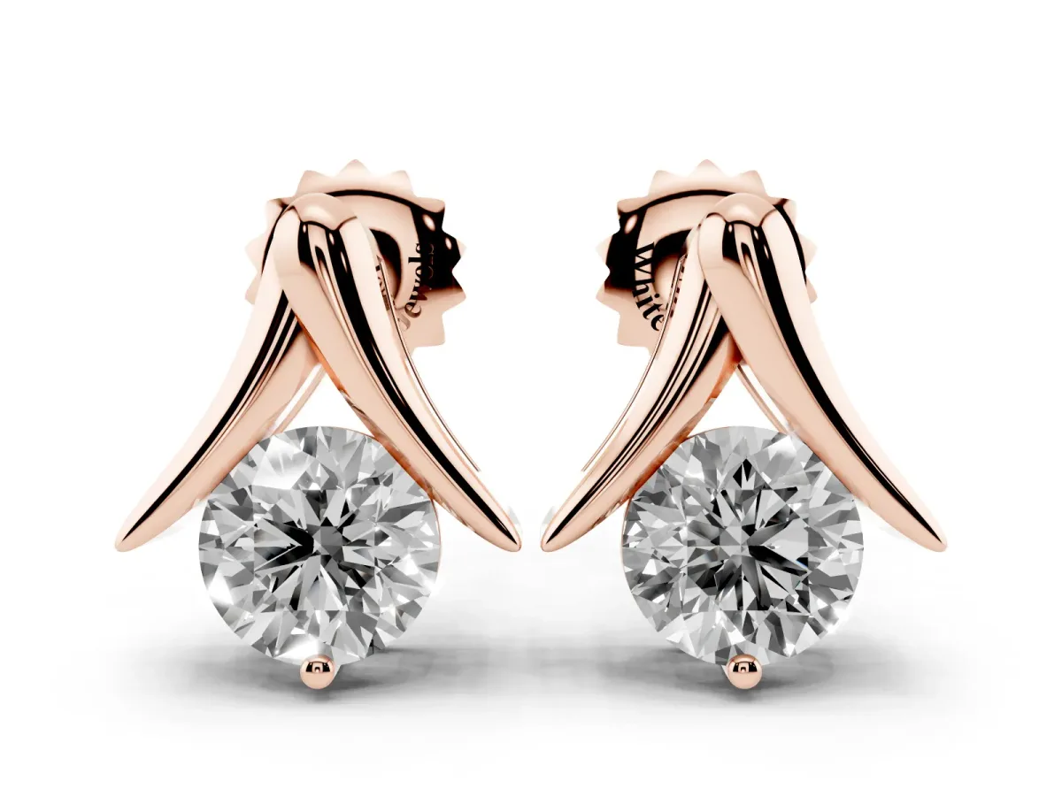 Round Diamond Inverted V Stud Earrings Rose gold
