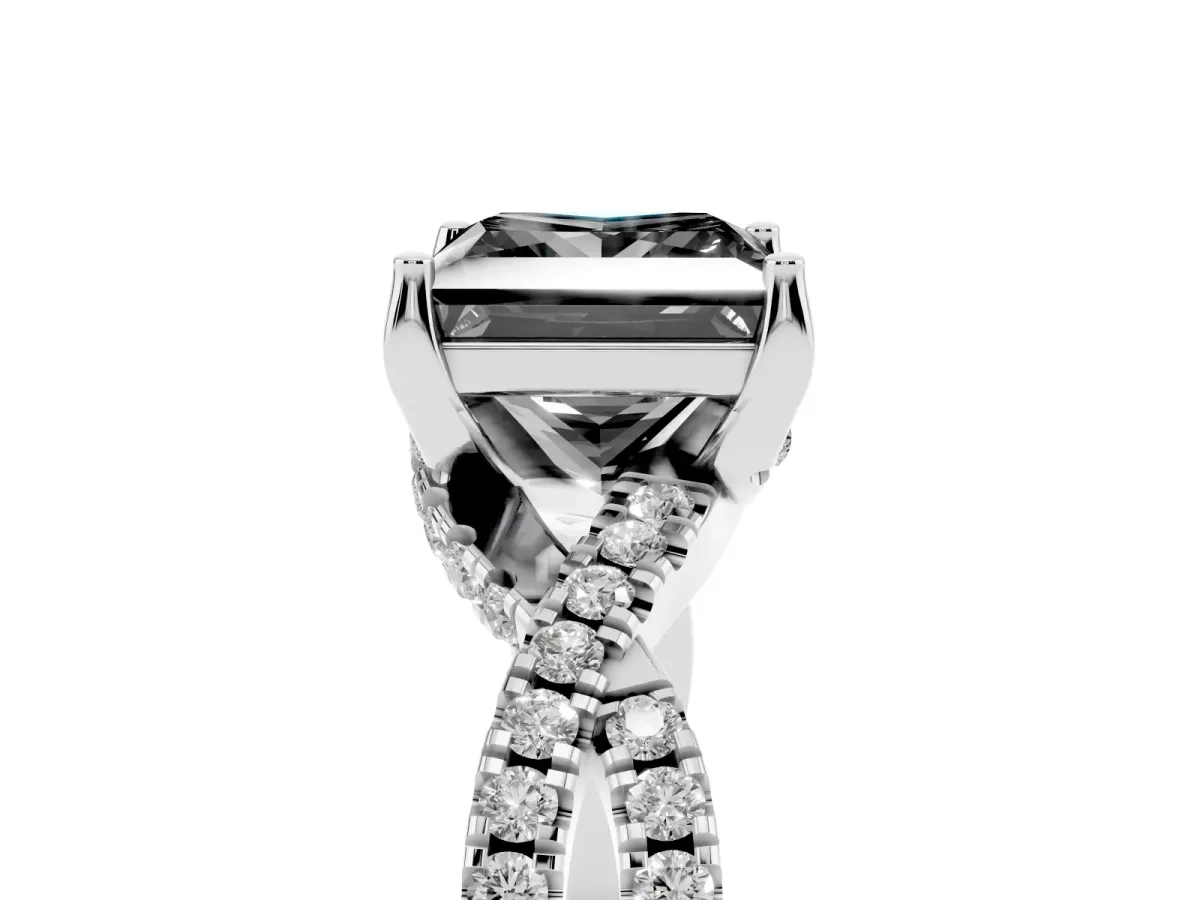 Fancy Black Princess Cut Solitaire Twist Pave Diamond Engagement Ring with Prong Setting Silver