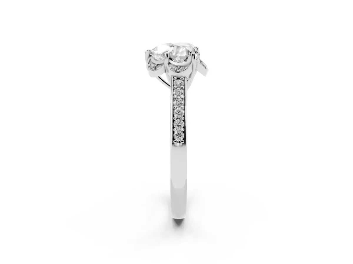 Heart Cut Cut Halo Diamond Ring with Channel Set Band and Four-Prong Setting White gold