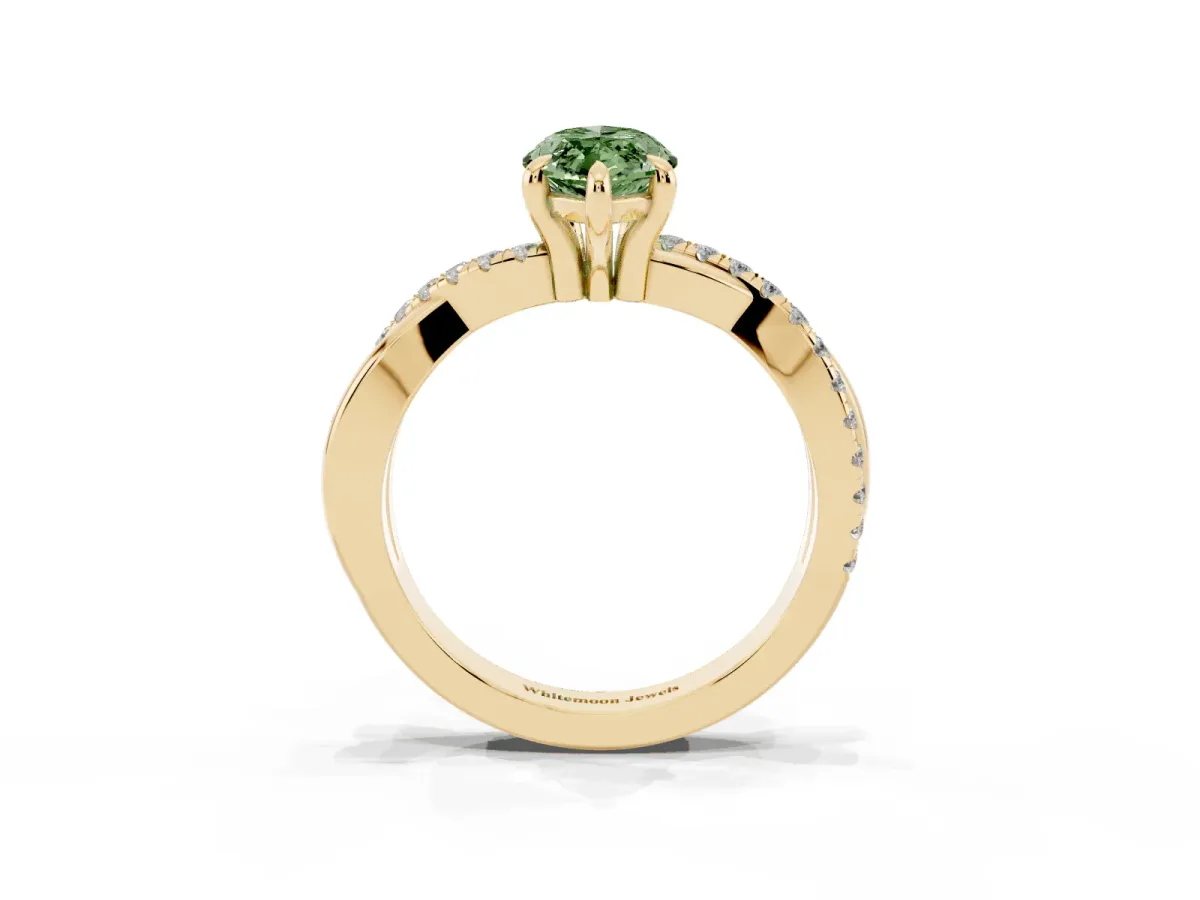 Fancy Green Marquise Cut Cut Diamond Twist Band Solitaire with Prong Setting Yellow gold