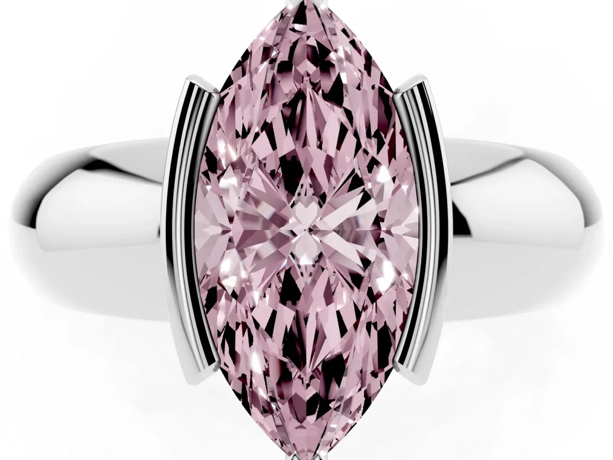 Fancy Pink Marquise Cut Solitaire Tension Set Diamond Ring with Wide Band Silver