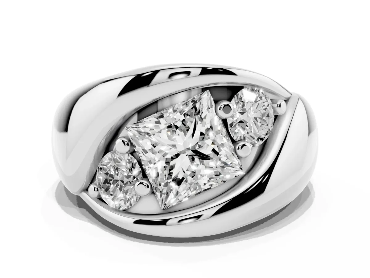 Channel Set Princess Cut Diamond Crossover Band Silver