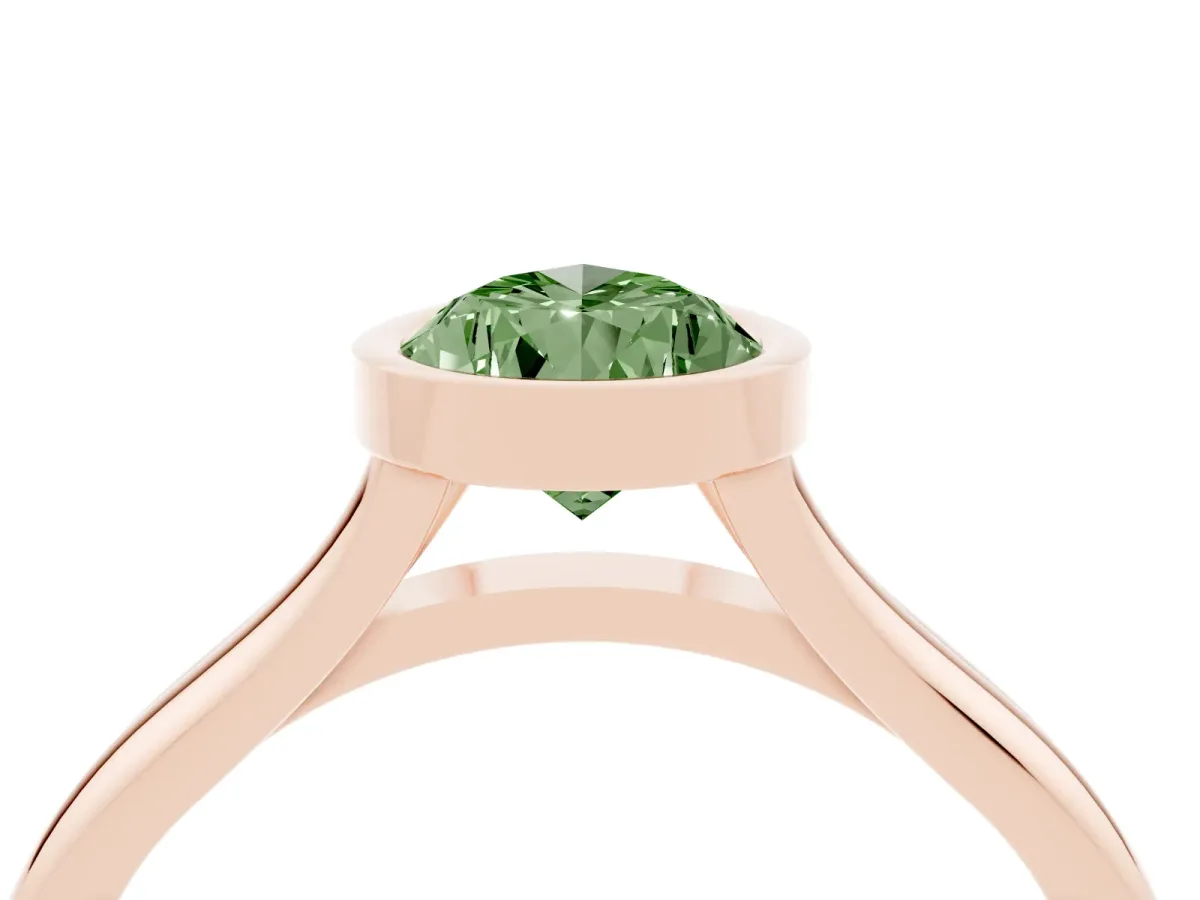 Fancy Green Bezel Set Pear Cut Cut Solitaire Ring with Tapered Band Rose gold