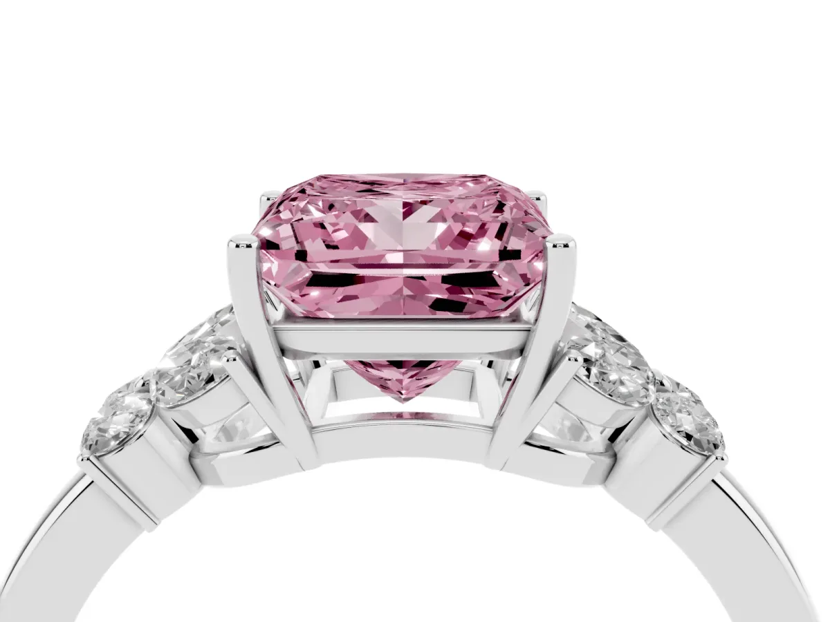 Fancy Pink Princess Cut Cut Solitaire Floral Diamond Ring with Four-Prong Setting Silver