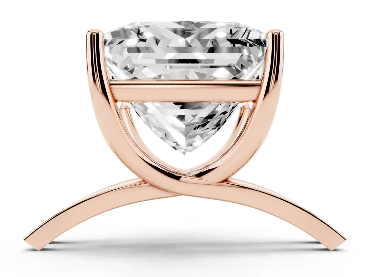Princess Cut Cut Diamond Solitaire Engagement Ring with Tapered Plain Band and Four-Prong Setting Rose gold