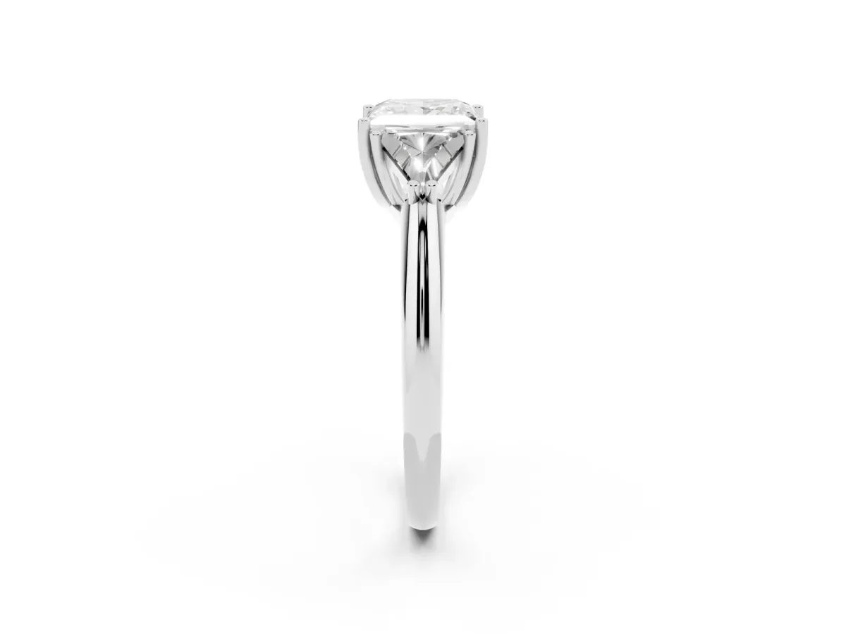 Three-Stone Princess Cut Diamond Engagement Ring with Trillion Side Stones and Prong Setting Silver
