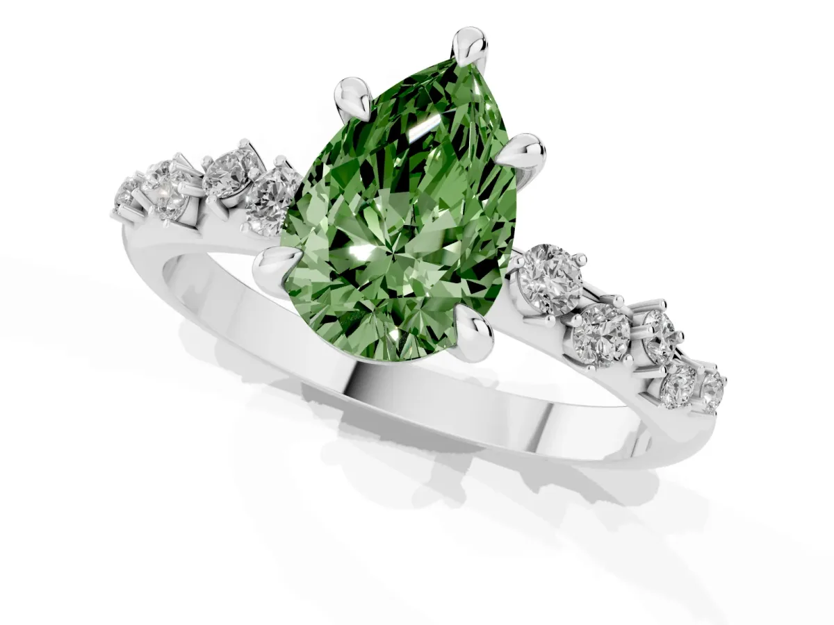 Fancy Green Pear Cut Cut Diamond Vine Band with Four-Prong Setting Platinum